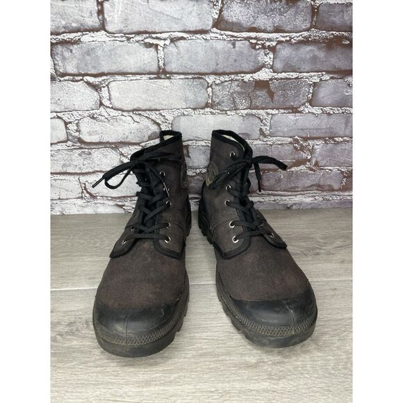 Palladium Black Canvas Fabric Turn Down Lace Up Combat Boots Men Sz 12M US/46EU main image 5